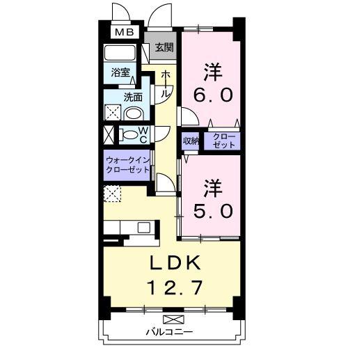 ビーハイヴ(2LDK/2階)の間取り写真