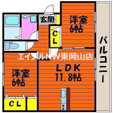 Y.A.F.国富II(2LDK/2階)の間取り写真