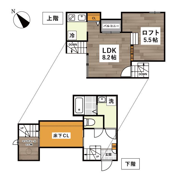 ADC黒髪(1LDK/1階)の間取り写真