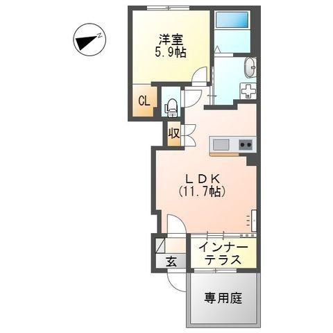 サニーテラス(1LDK/1階)の間取り写真