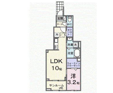 メゾン・ミャウ(1LDK/1階)の間取り写真