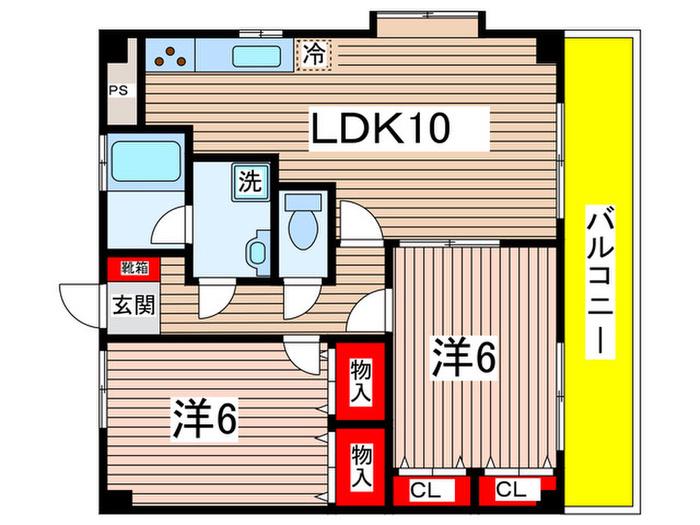 エルグランド B棟(2LDK/3階)の間取り写真