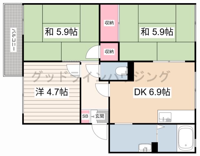 ガーデンハイツ緑ヶ丘 C棟(3DK/2階)の間取り写真