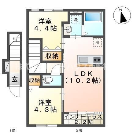 CHATEAU・ARV(2LDK/2階)の間取り写真