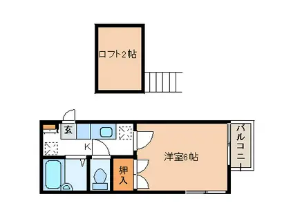 JR東北本線 太子堂駅 徒歩6分 2階建 築37年(1K/2階)の間取り写真