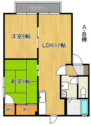 スペースイン上山門パークシティ(2LDK/2階)の間取り写真