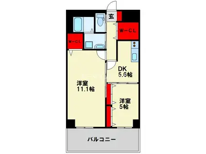 クルーズ・グラン・セレスト(2DK/9階)の間取り写真