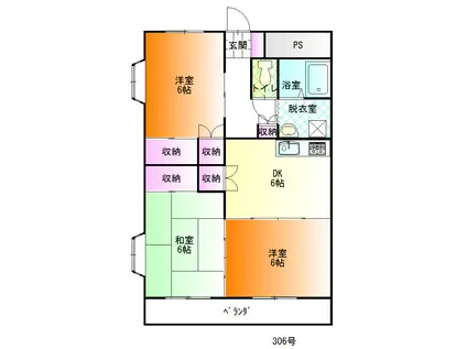 ニューキャッスル(3DK/3階)の間取り写真