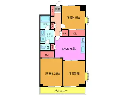 サントミグランドールマンション(3DK/2階)の間取り写真