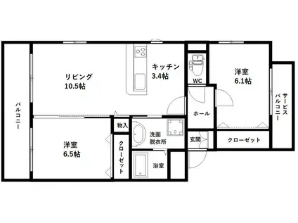 ポルトボヌール(2LDK/3階)の間取り写真