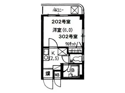 カーサ滝の茶屋(ワンルーム/3階)の間取り写真