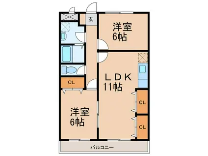 エスポアール(2LDK/2階)の間取り写真