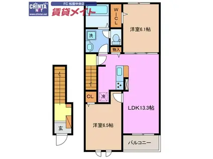 ライラック B(2LDK/2階)の間取り写真