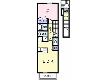 クロスローズ参番館(1LDK/2階)の間取り写真