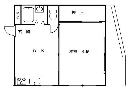 クレーン奥山(1DK/3階)の間取り写真