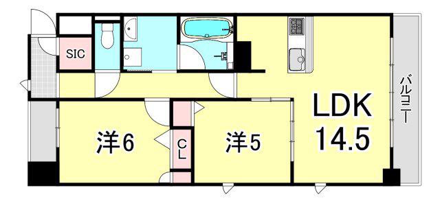 エーレックス西宮(2LDK/2階)の間取り写真