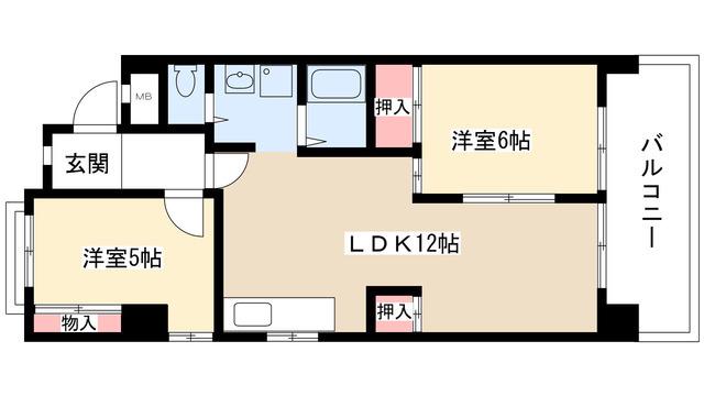 サンハイツ西尾(2LDK/5階)の間取り写真