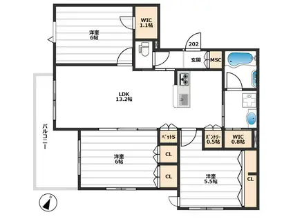 寿ハウス(3LDK/2階)の間取り写真