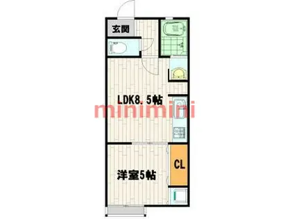 ミッドコート岸部(1LDK/2階)の間取り写真