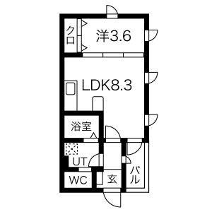 CALDO道徳公園 A(1LDK/2階)の間取り写真