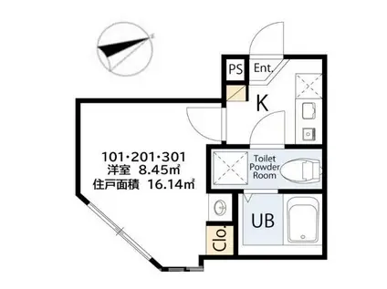 TINO(1K/3階)の間取り写真