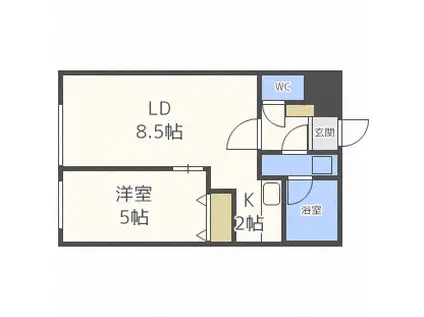 地下鉄南北線 北34条駅 徒歩2分 4階建 築10年(1LDK/1階)の間取り写真