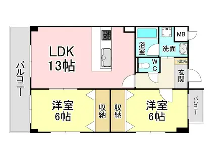 リヴァージュ徳力(2LDK/2階)の間取り写真