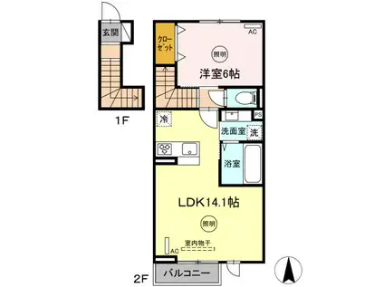 D-ROOM徳益駅前(1LDK/2階)の間取り写真