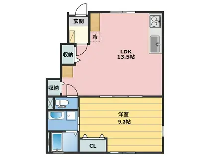 KHハイツ(1LDK/1階)の間取り写真