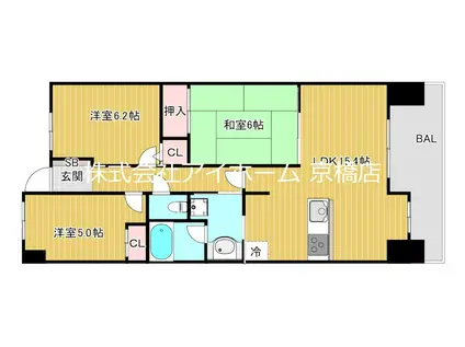 レジディア都島II(3LDK/2階)の間取り写真