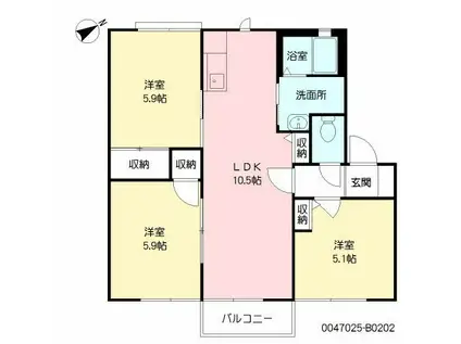 アーバンハイツB棟(3LDK/2階)の間取り写真