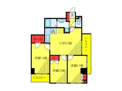 王子神谷パークサイドハイツ(3LDK/7階)の間取り写真