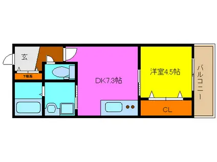 グラディート花園(1DK/3階)の間取り写真