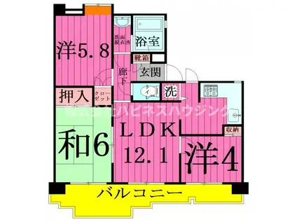 INSURANCE BLDG.IX(3LDK/4階)の間取り写真