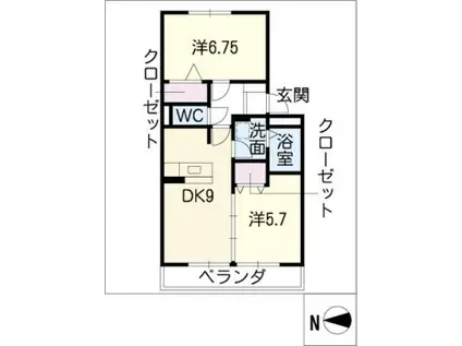 グランディールII(2DK/2階)の間取り写真