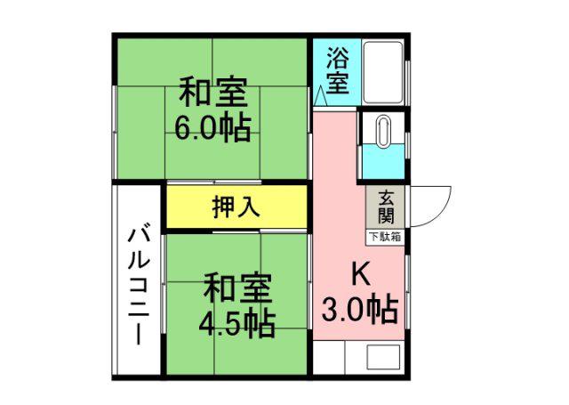 中岡ビル(2K/1階)の間取り写真
