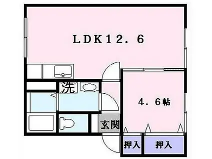 プロスパーK B棟(1LDK/2階)の間取り写真