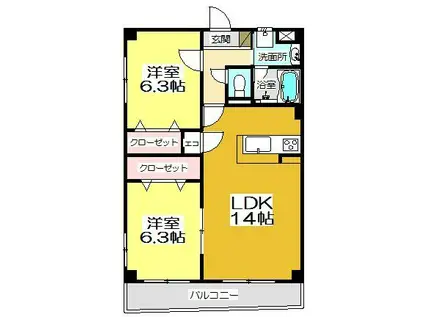 ニューガイア上石田(2LDK/1階)の間取り写真