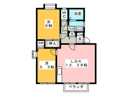 メゾンクレール原 2 C棟(2LDK/1階)の間取り写真