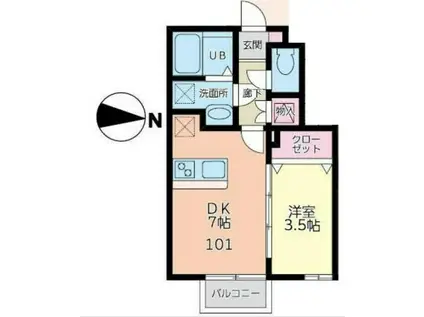 エクシリア東仙台II(1DK/1階)の間取り写真