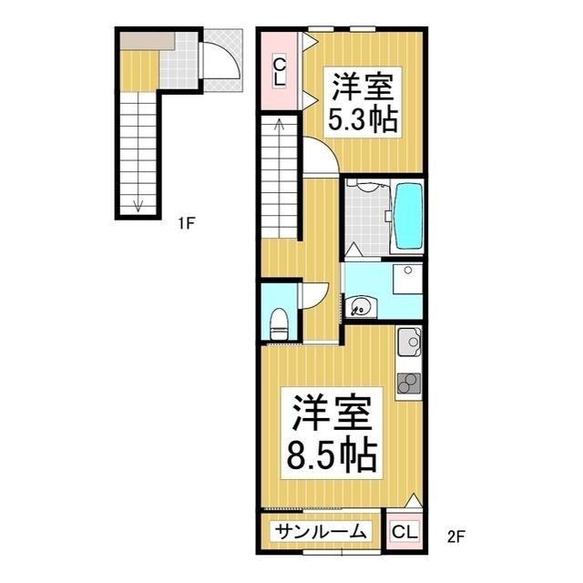 千曲シモンド(1LDK/2階)の間取り写真