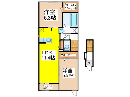 メルキュール青木島(2LDK/2階)の間取り写真