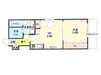 エクセレント久宝園(1LDK/2階)の間取り写真