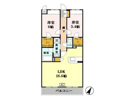 クレア立川(2LDK/2階)の間取り写真