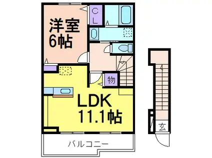 インプレス(1LDK/2階)の間取り写真