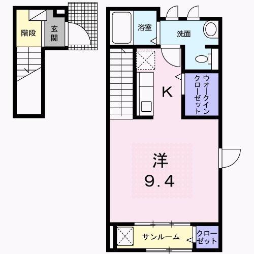 グリーンフローラ 南(ワンルーム/2階)の間取り写真