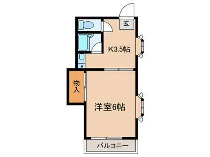 ドルフィンオオヤⅠ(1K/2階)の間取り写真