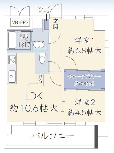 ブリエウメキタ(2LDK/7階)の間取り写真