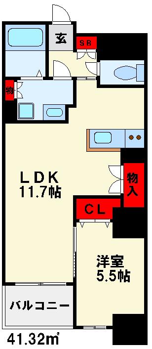 レジディア博多駅南(1LDK/5階)の間取り写真