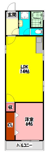ライフコート7番館(1LDK/2階)の間取り写真